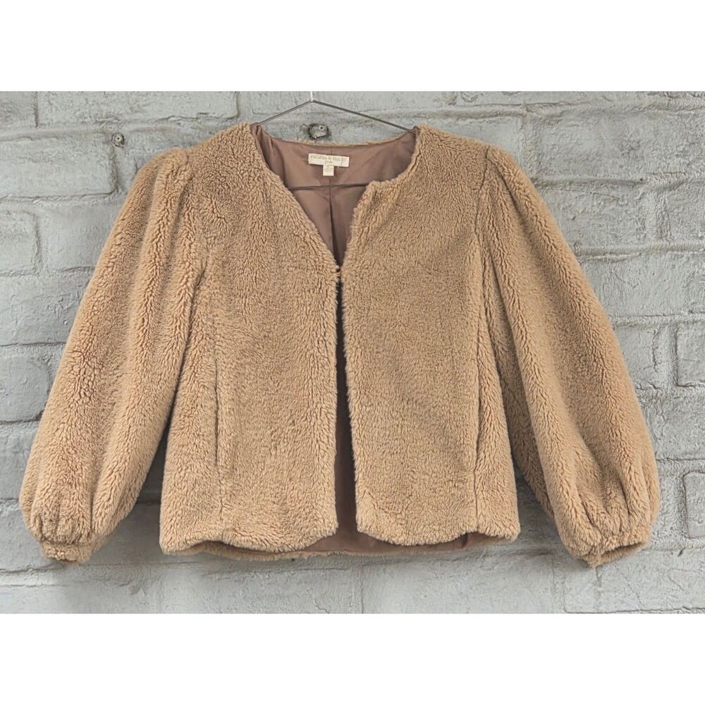 Chelsea & Violet Girls Faux Fur Teddy Jacket Camel Tan Puff Sleeve Coat Size LG